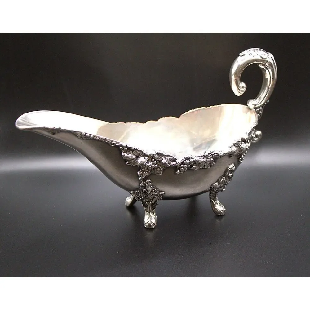 Sheffield England Victorian Silver Gravy Boat Heavy Ornate Footed Design